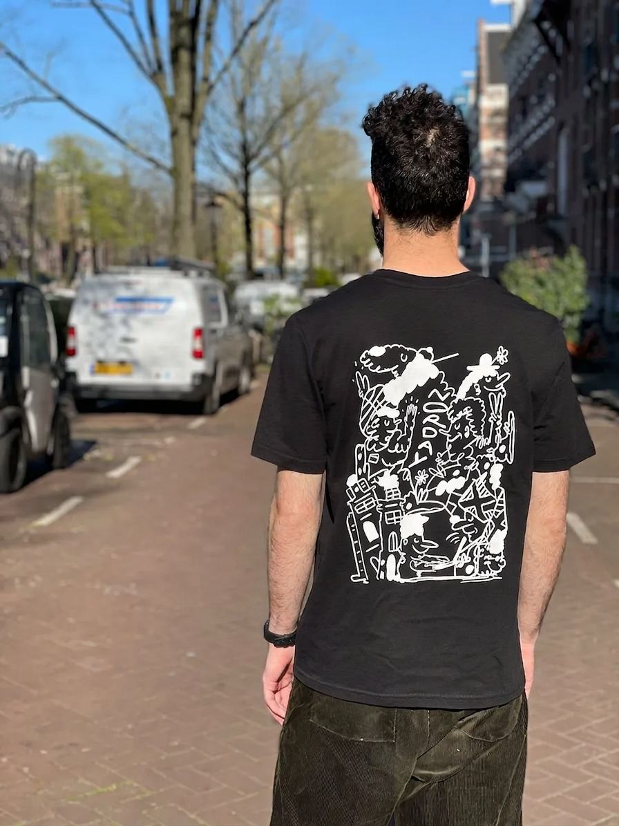 Norday special-edition illustrated T-shirt photographed in Amsterdam